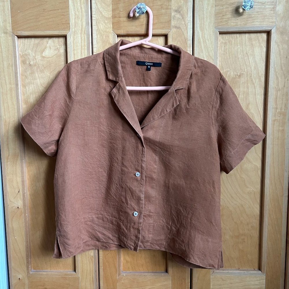 100% European Linen Short Sleeve Shirt, Terracotta